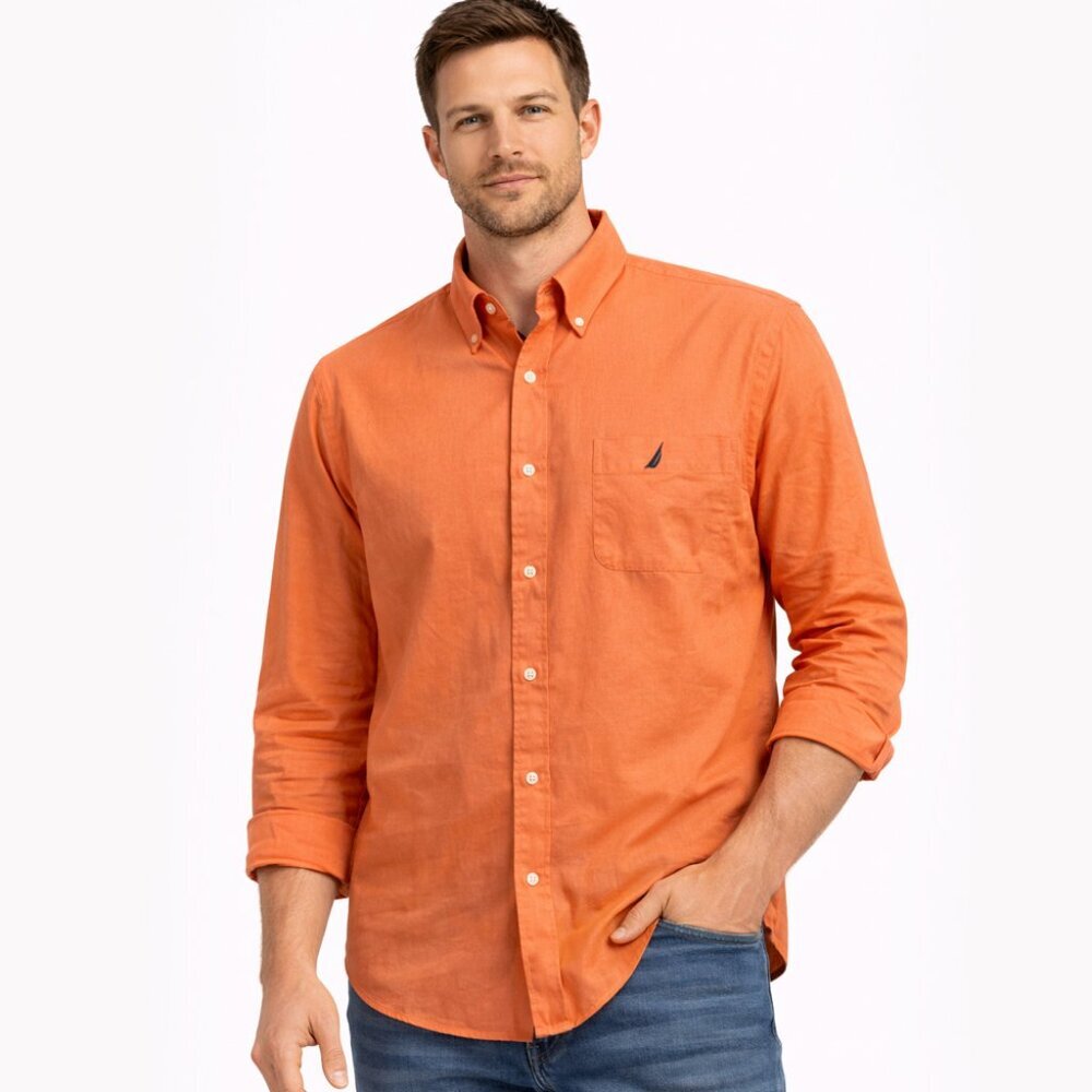 Nautica Men’s Orange Fine Corduroy Button-Down Shirt - Size 16 34/35 - NWT